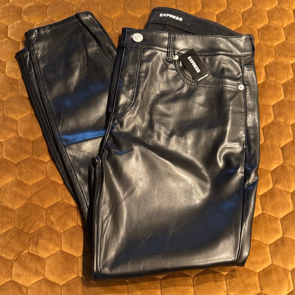 Express Shiny Black Faux Leather Trousers